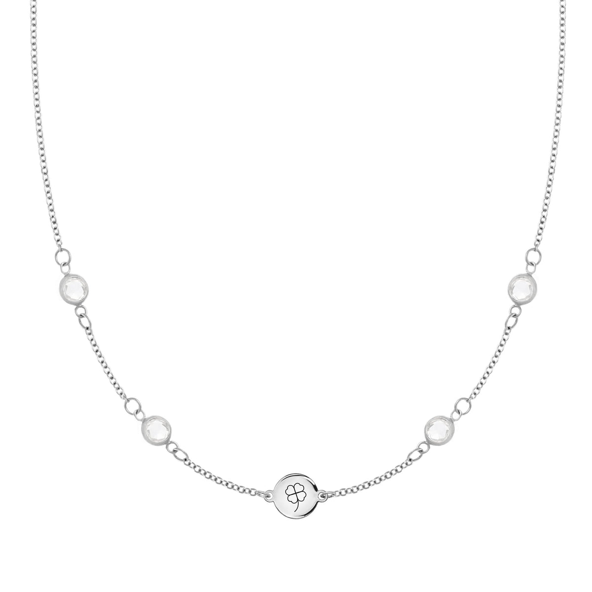 Clover Disc & Petite 4 Birthstone Necklace in 14k Gold