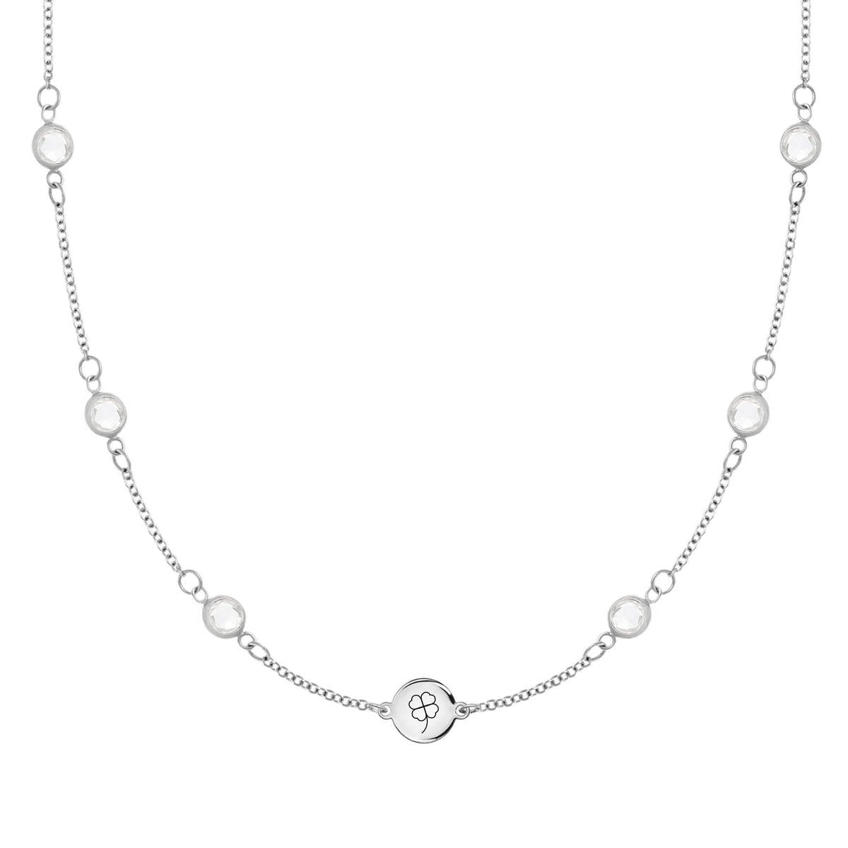 Clover Disc & Petite 6 Birthstone Necklace in 14k Gold