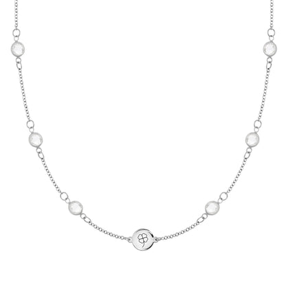 Clover Disc & Petite 6 Birthstone Necklace in 14k Gold