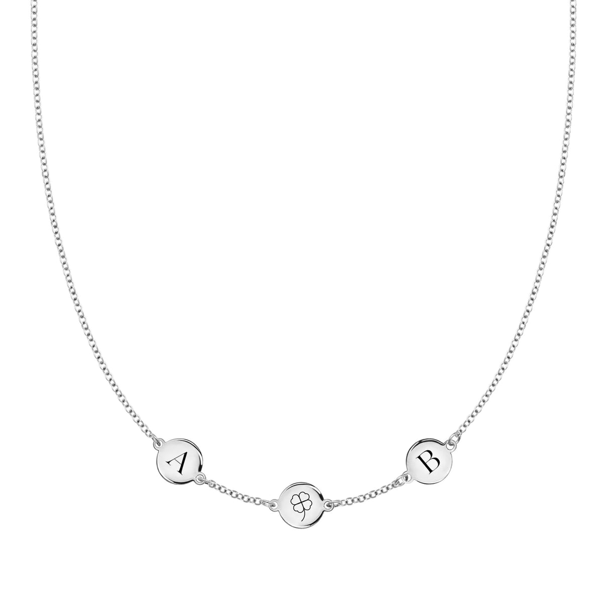 Clover Disc & 2 Letter Necklace in 14k Gold