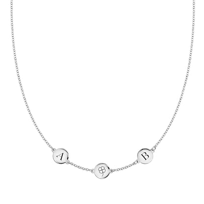 Clover Disc & 2 Letter Necklace in 14k Gold