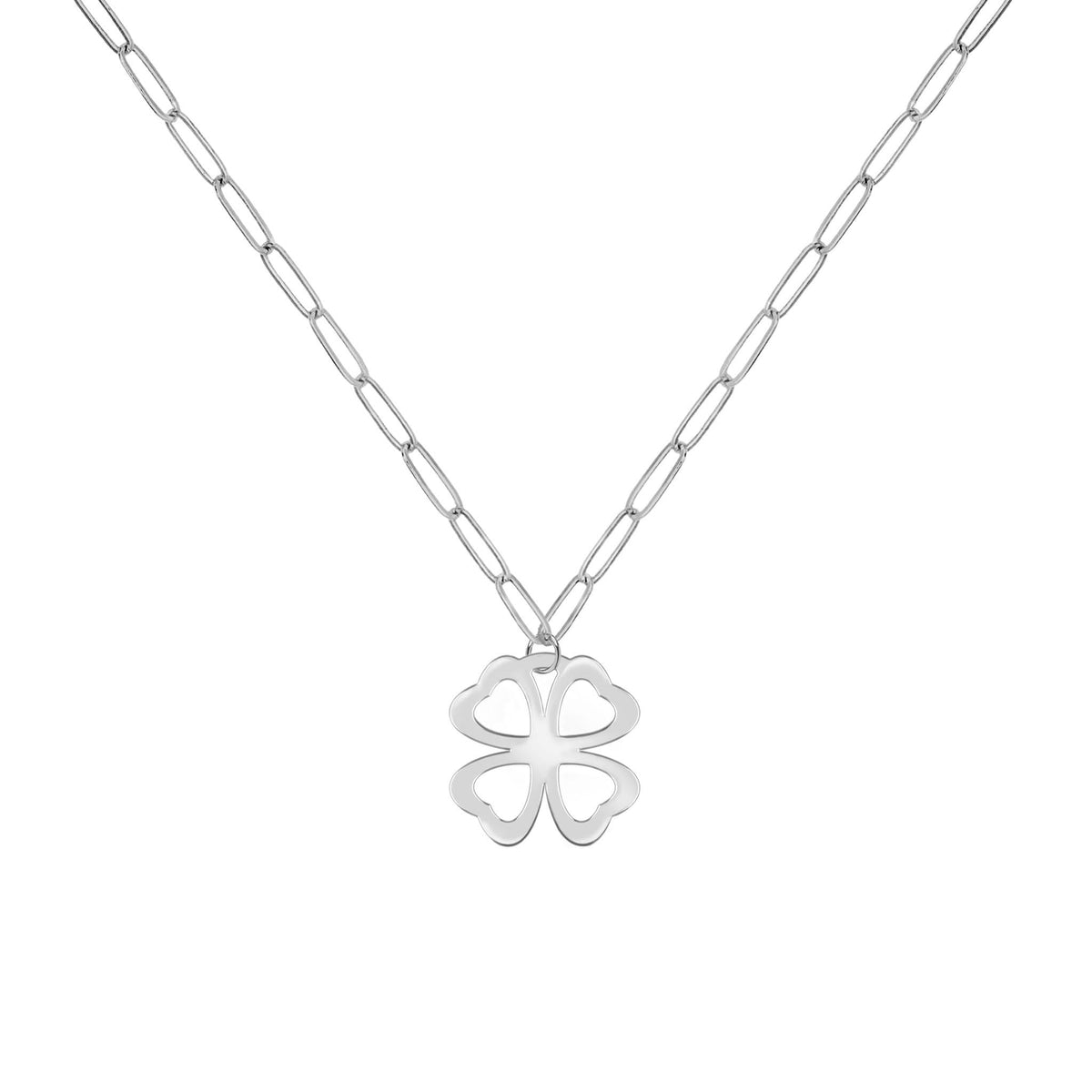 Flat Clover Pendant with Adelaide Mini Chain in 14k Gold