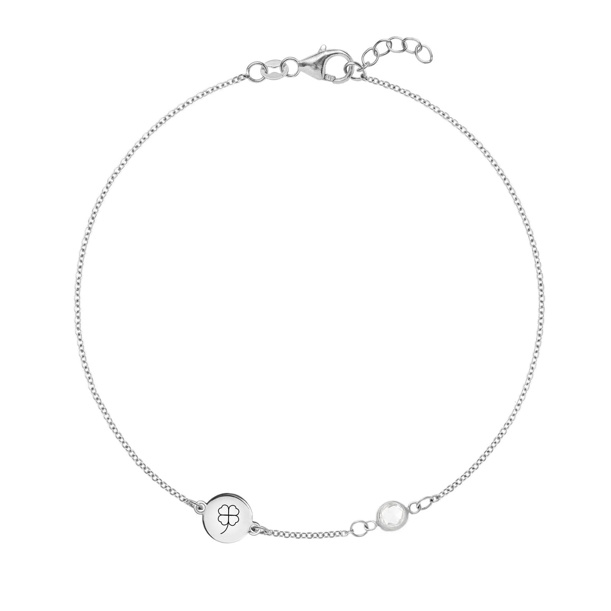 Clover Disc & Petite 1 Birthstone Bracelet in 14k Gold