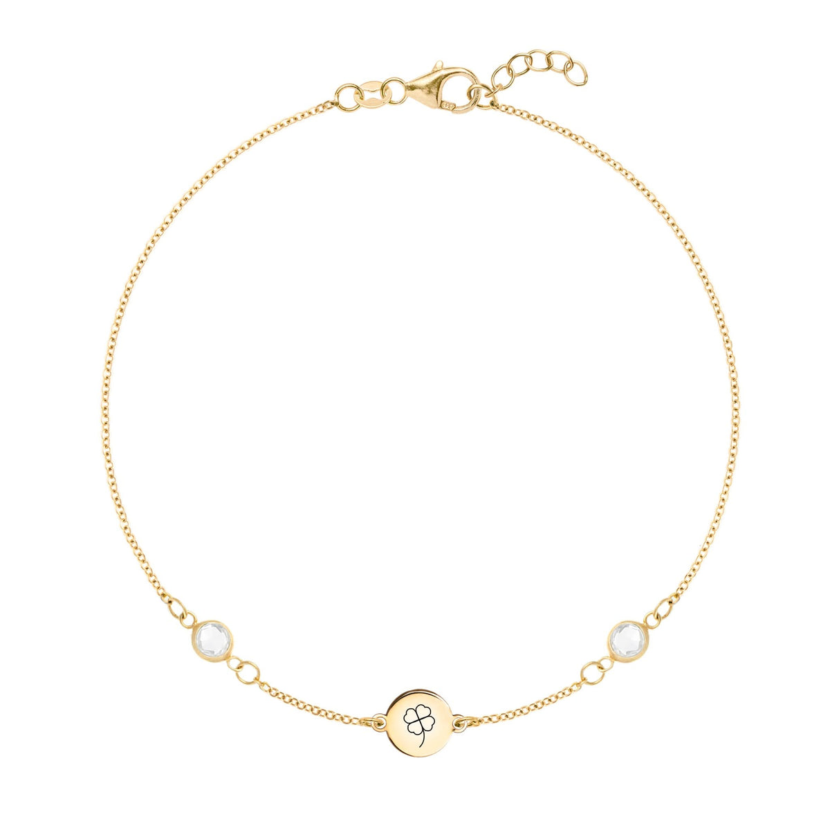 Clover Disc & Petite 2 Birthstone Bracelet in 14k Gold