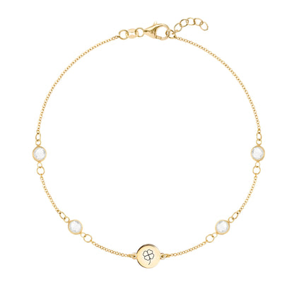 Clover Disc & Petite 4 Birthstone Bracelet in 14k Gold