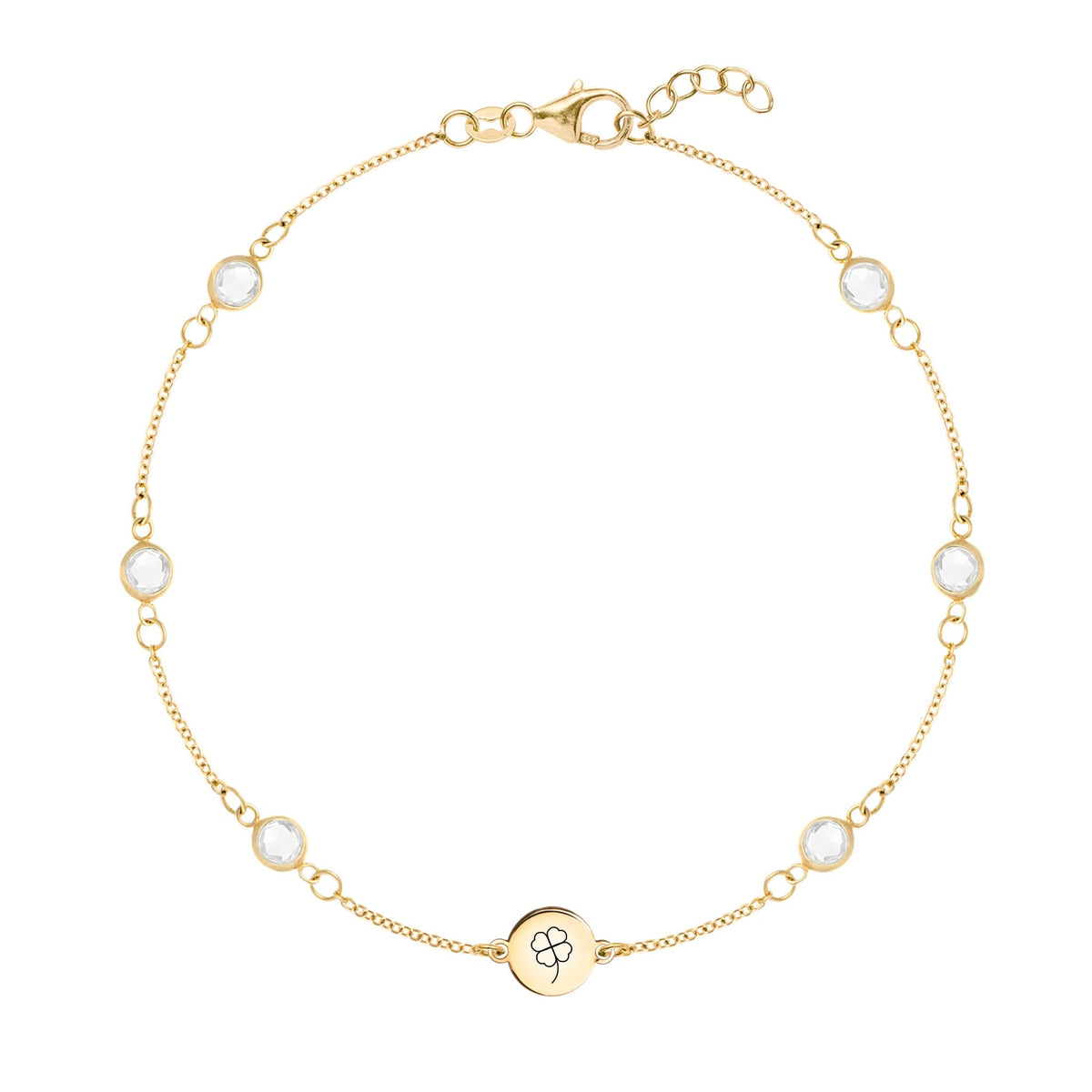 Clover Disc & Petite 6 Birthstone Bracelet in 14k Gold
