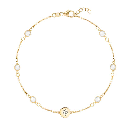 Clover Disc & Petite 6 Birthstone Bracelet in 14k Gold