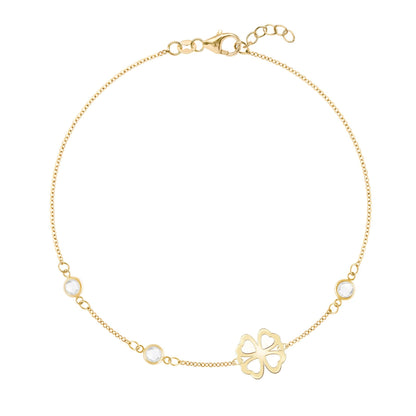 Clover & Petite 3 Birthstone Bracelet in 14k Gold