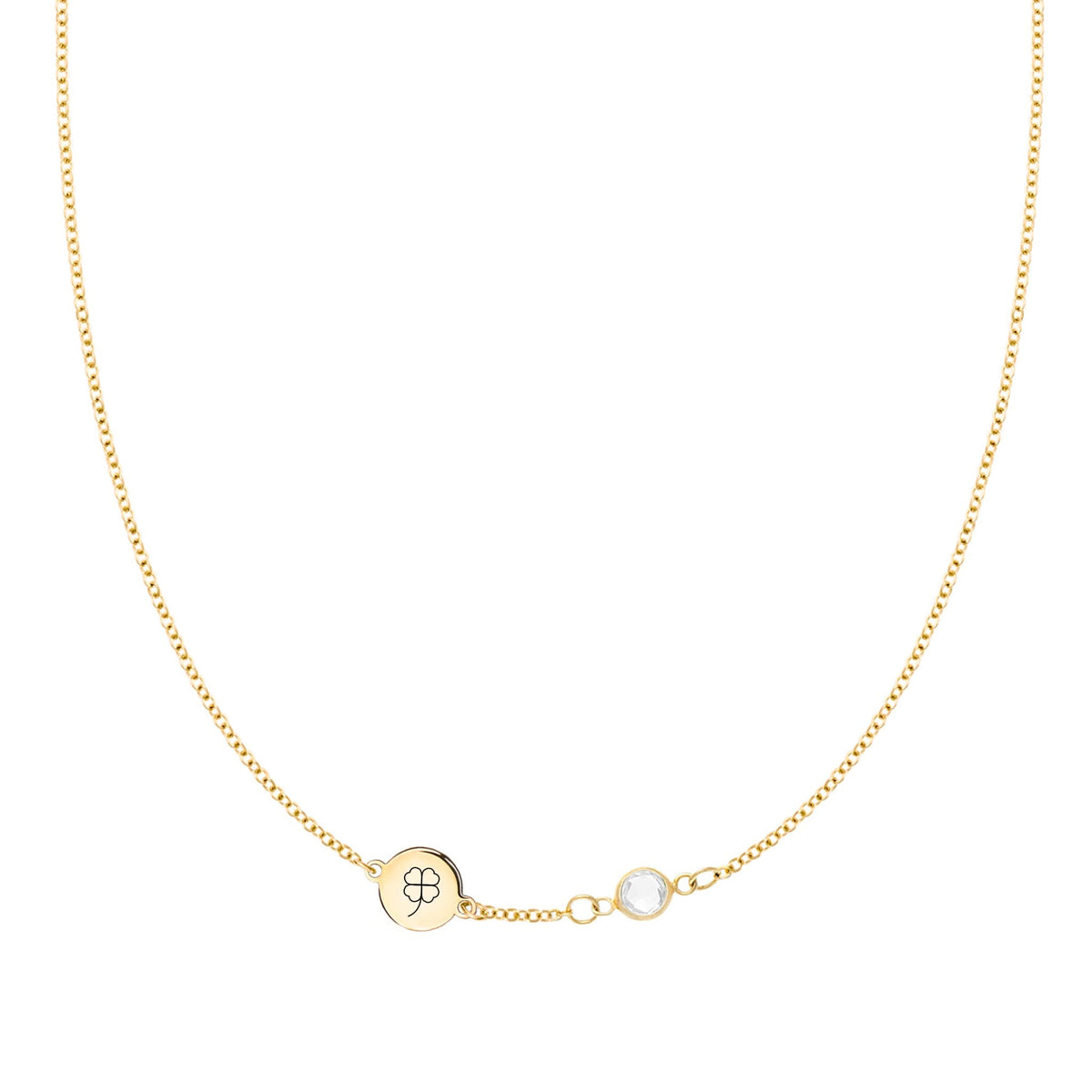 Clover Disc & Petite 1 Birthstone Necklace in 14k Gold