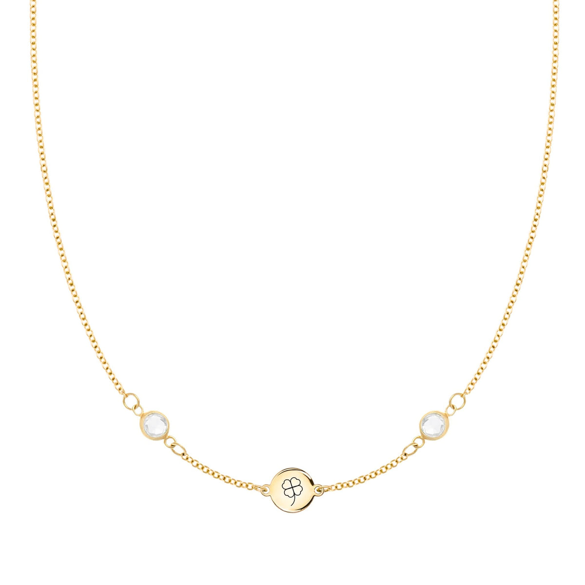 Clover Disc & Petite 2 Birthstone Necklace in 14k Gold