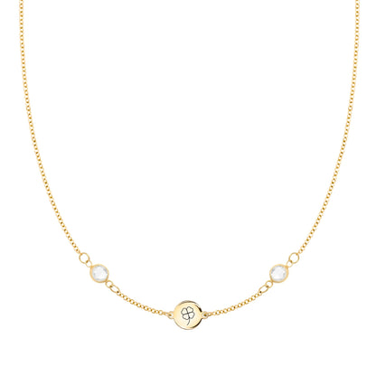 Clover Disc & Petite 2 Birthstone Necklace in 14k Gold