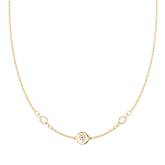 Clover Disc & Petite 2 Birthstone Necklace in 14k Gold