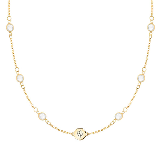 Clover Disc & Petite 6 Birthstone Necklace in 14k Gold
