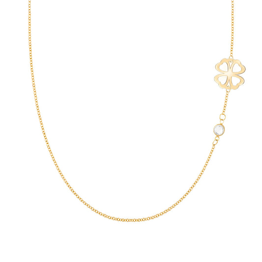 Clover & Petite 1 Birthstone Necklace in 14k Gold