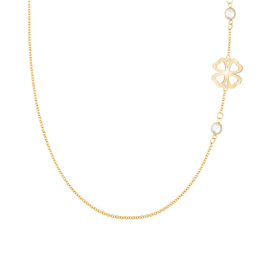 Clover & Petite 2 Birthstone Necklace in 14k Gold