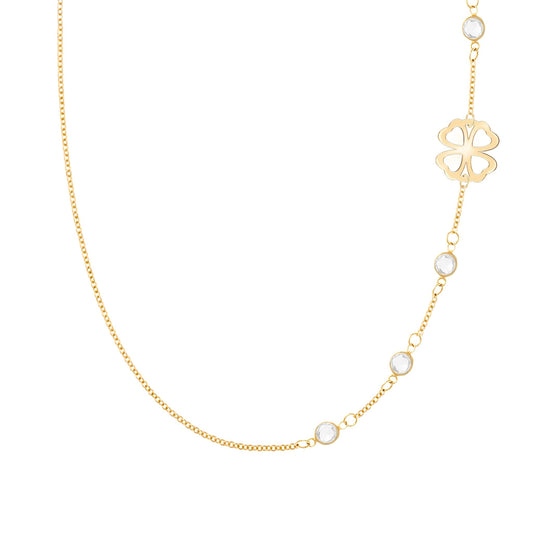 Clover & Petite 4 Birthstone Necklace in 14k Gold