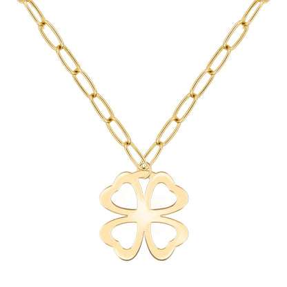 Large Flat Clover Pendant with ADELAIDE Chain in 14k Gold