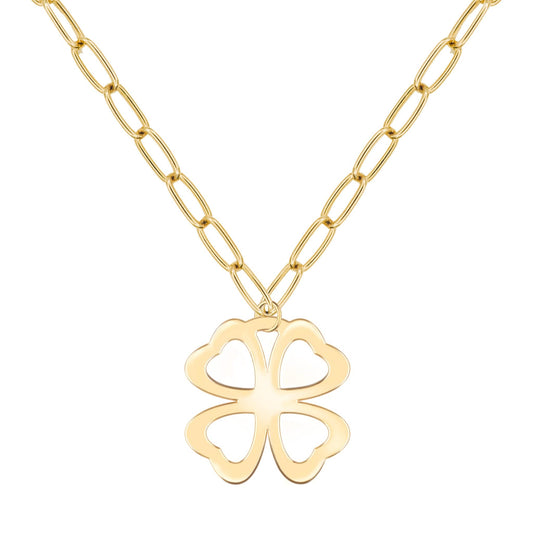 Large Flat Clover Pendant with ADELAIDE Chain in 14k Gold