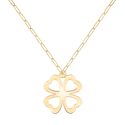 Large Flat Clover Pendant with Adelaide Mini Chain in 14k Gold