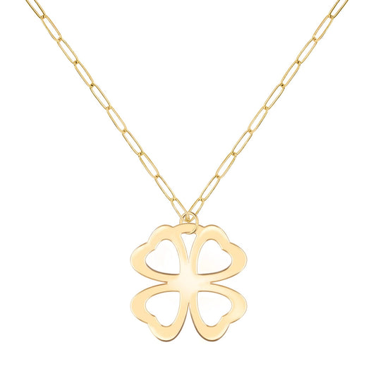 Large Flat Clover Pendant with Adelaide Mini Chain in 14k Gold
