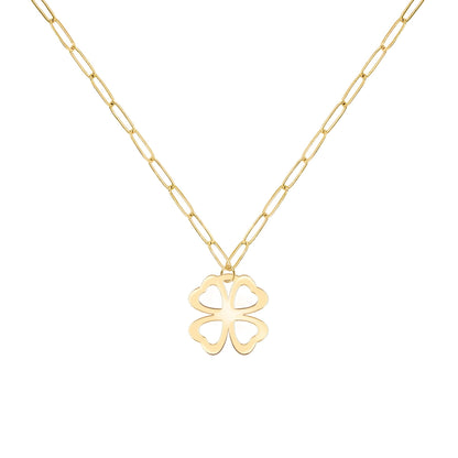 Flat Clover Pendant with Adelaide Mini Chain in 14k Gold