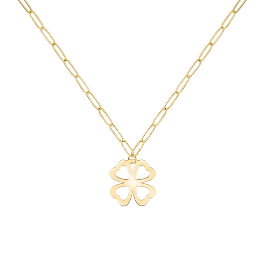 Flat Clover Pendant with Adelaide Mini Chain in 14k Gold