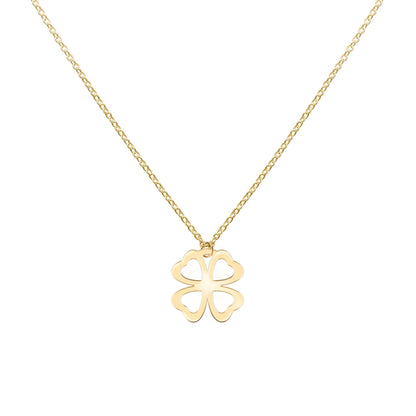 Flat Clover Pendant with Classic Chain in 14k Gold