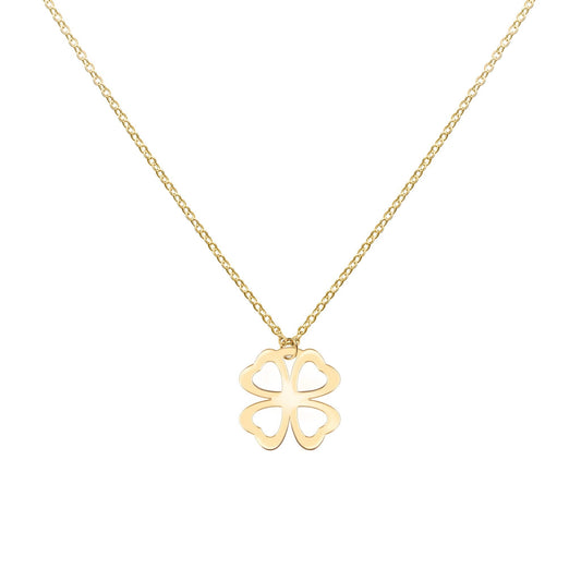 Flat Clover Pendant with Classic Chain in 14k Gold