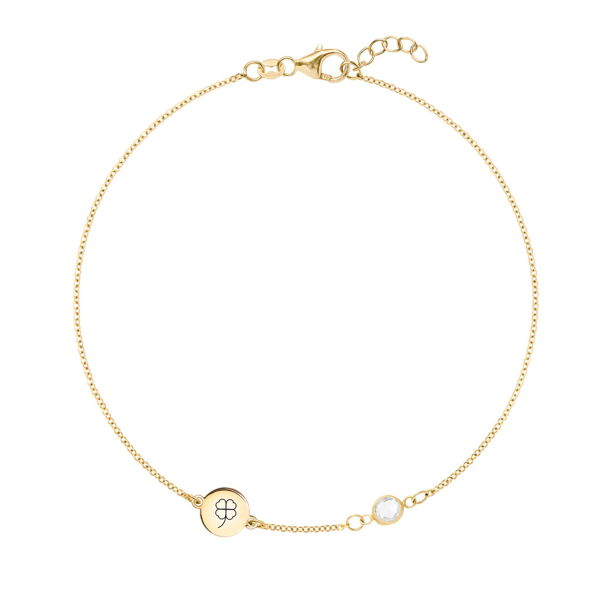 Clover Disc & Petite 1 Birthstone Bracelet in 14k Gold