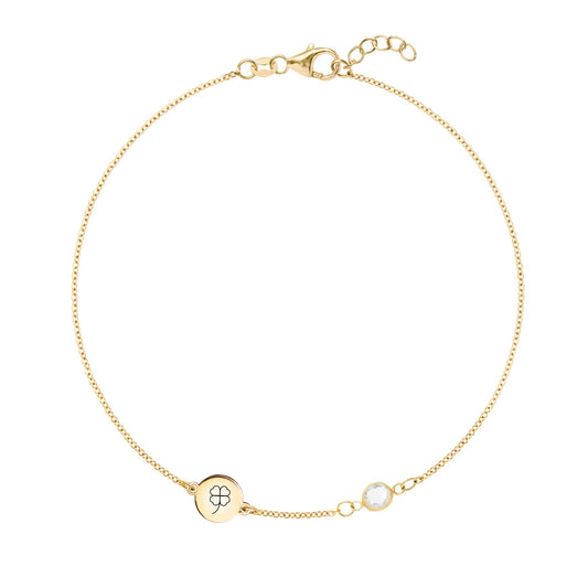 Clover Disc & Petite 1 Birthstone Bracelet in 14k Gold