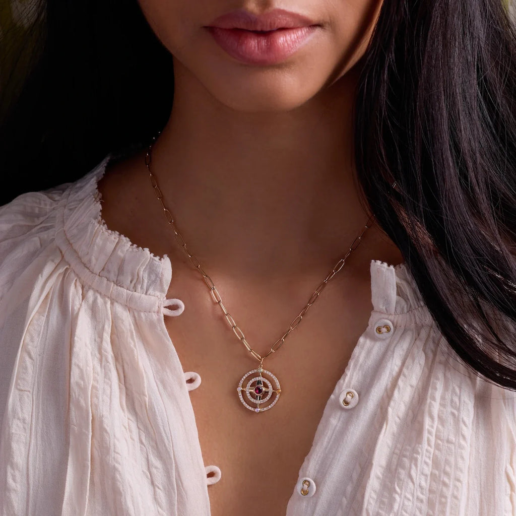 Compass Birthstone Pendant in 14k Gold