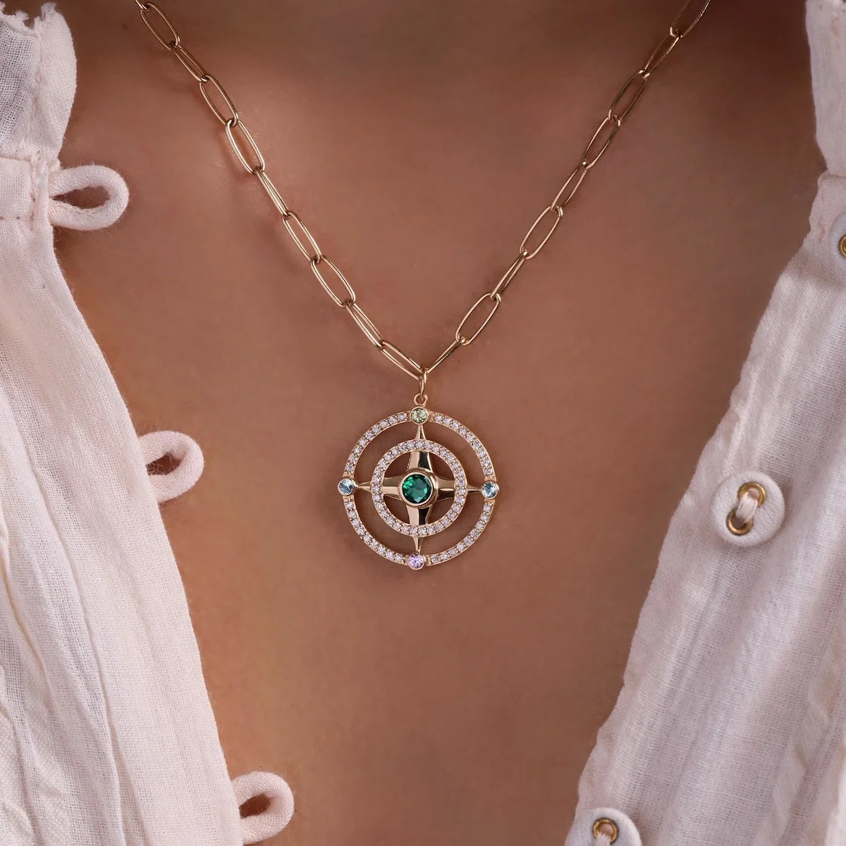 Compass Birthstone Pendant in 14k Gold
