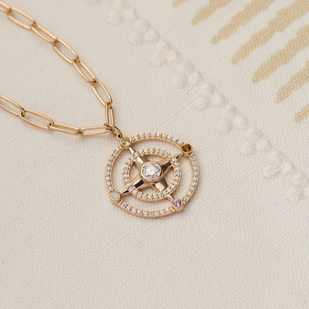 Compass Birthstone Pendant in 14k Gold