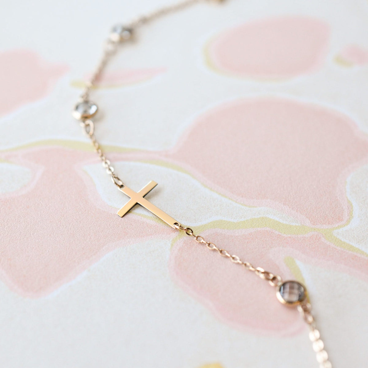 Cross & Petite 5 Birthstone Bracelet in 14k Gold