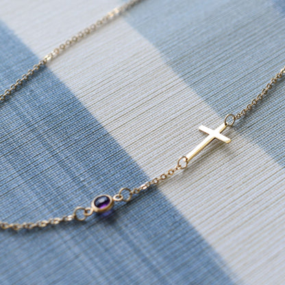 Cross & Petite 1 Birthstone Bracelet in 14k Gold