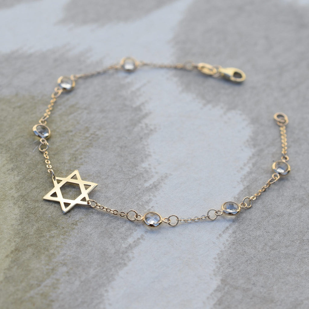 Bayberry White Topaz Star of David Bracelet in 14k Gold (April)