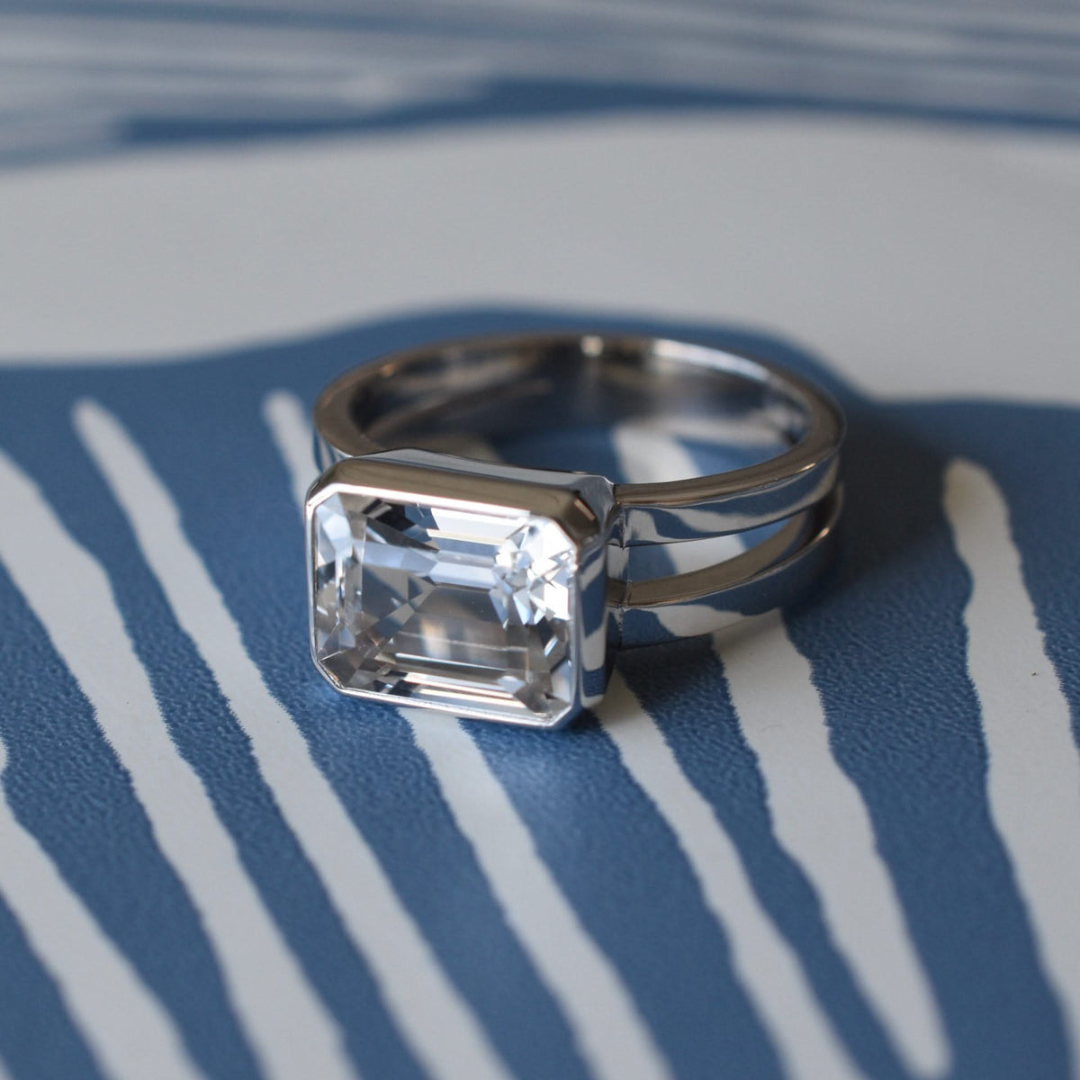 Warren Horizontal White Topaz Ring in 14k Gold (April)