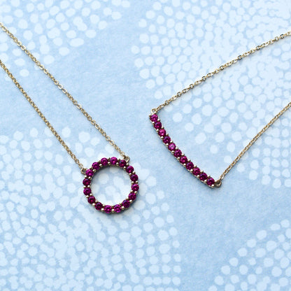 Rosecliff Circle Ruby Necklace in 14k Gold (July)