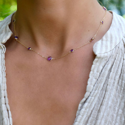 Bayberry Grand & Petite 11 Amethyst Necklace in 14k Gold (February)