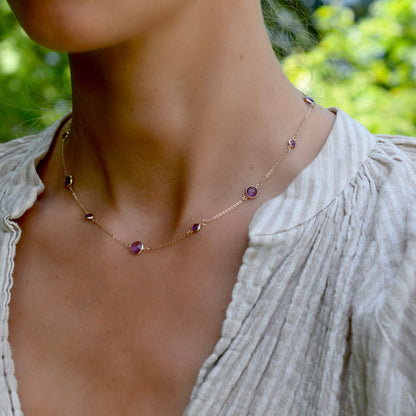 Bayberry Grand & Petite 11 Amethyst Necklace in 14k Gold (February)