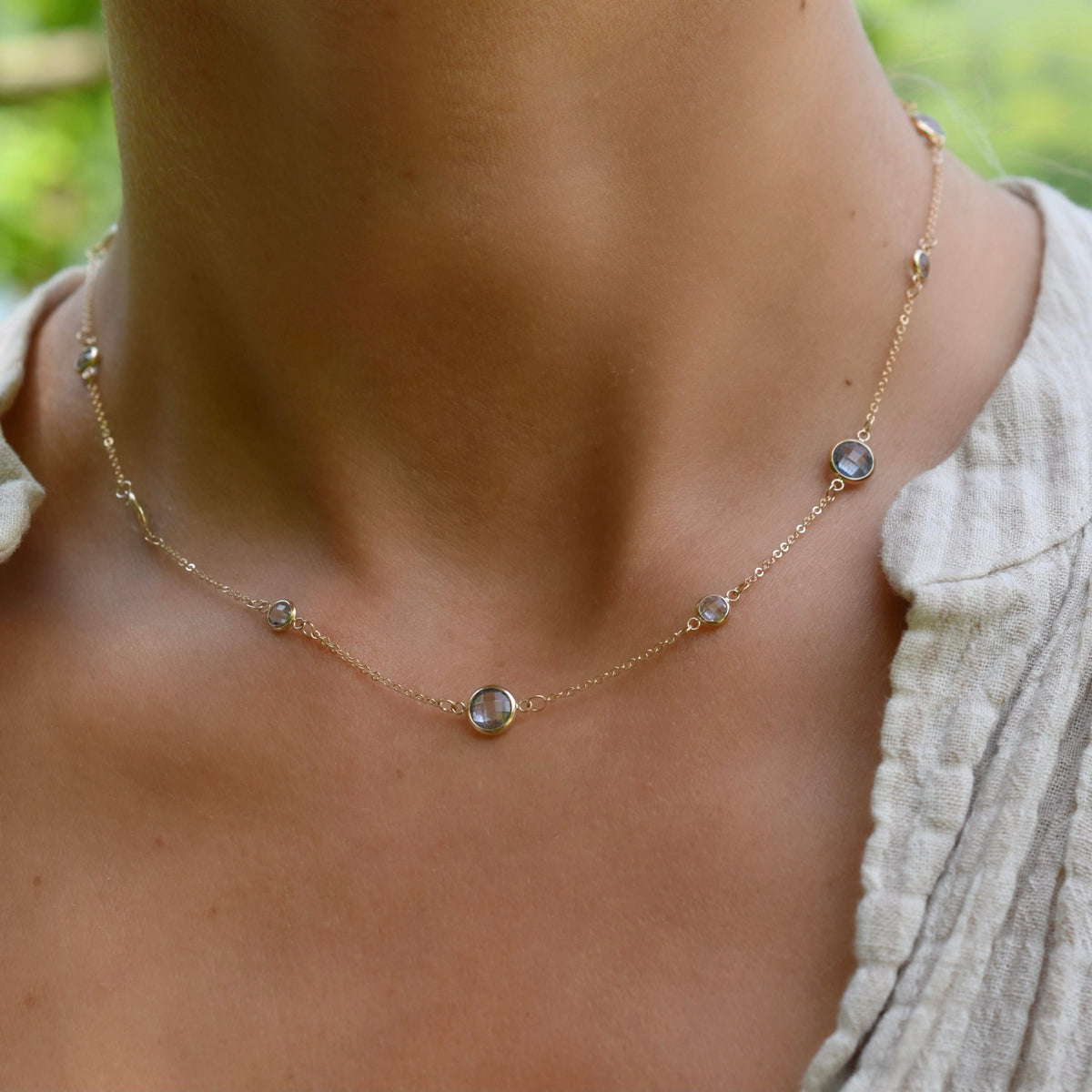 Bayberry Grand & Petite 11 Aquamarine Necklace in 14k Gold (March)