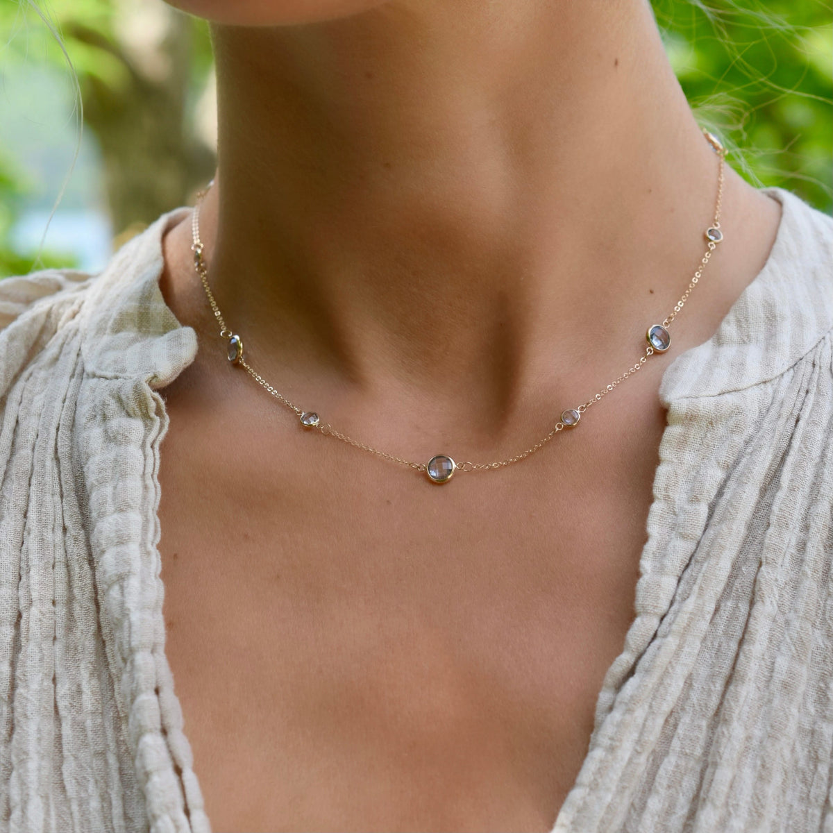 Bayberry Grand & Petite 11 Aquamarine Necklace in 14k Gold (March)