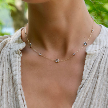 Bayberry Grand & Petite 11 Aquamarine Necklace in 14k Gold (March)