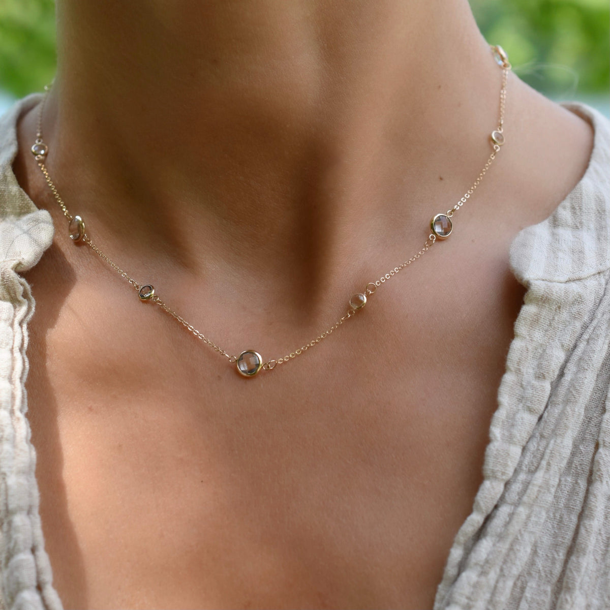 Bayberry Grand & Petite 11 White Topaz Necklace in 14k Gold (April)