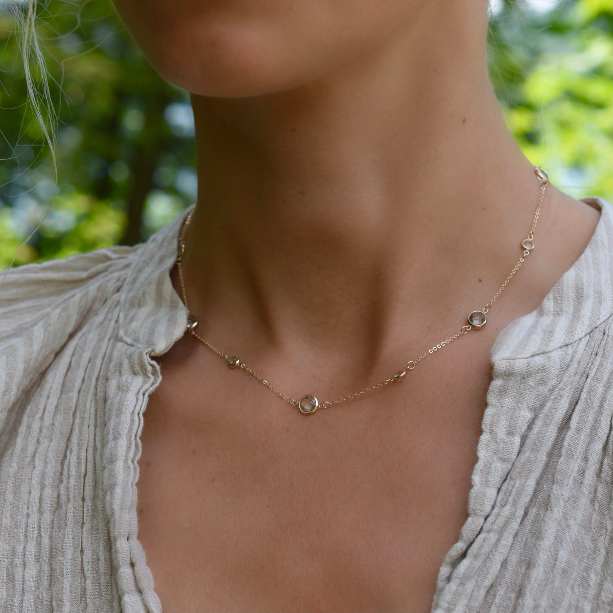 Bayberry Grand & Petite 11 White Topaz Necklace in 14k Gold (April)