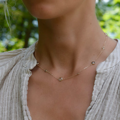 Bayberry Grand & Petite 11 White Topaz Necklace in 14k Gold (April)