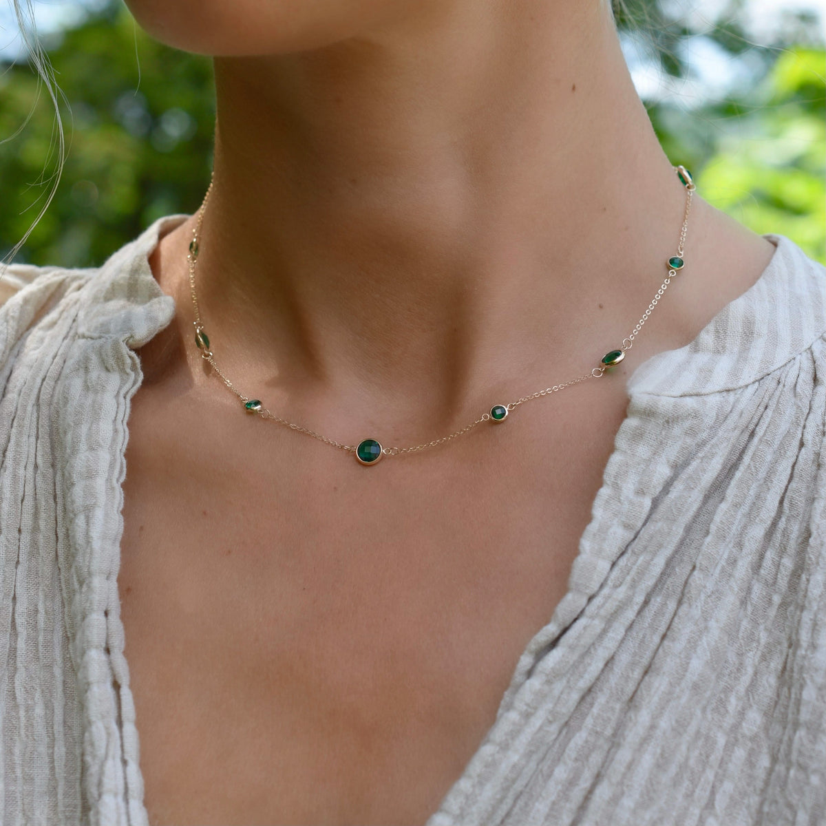 Bayberry Grand & Petite 11 Emerald Necklace in 14k Gold (May)