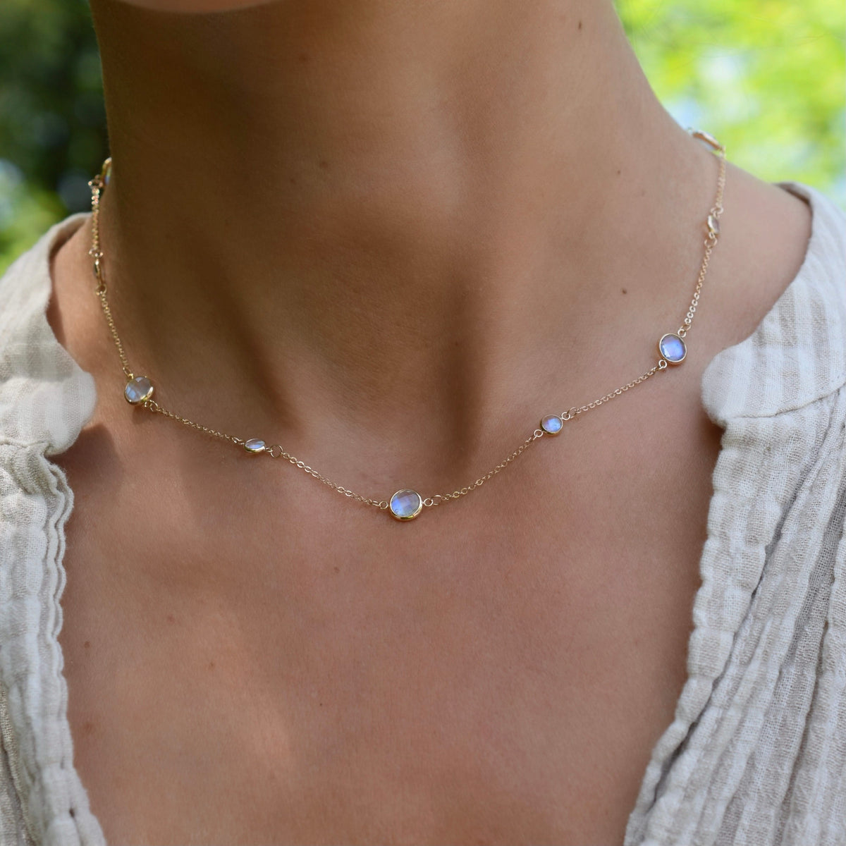 Bayberry Grand & Petite 11 Moonstone Necklace in 14k Gold (June)