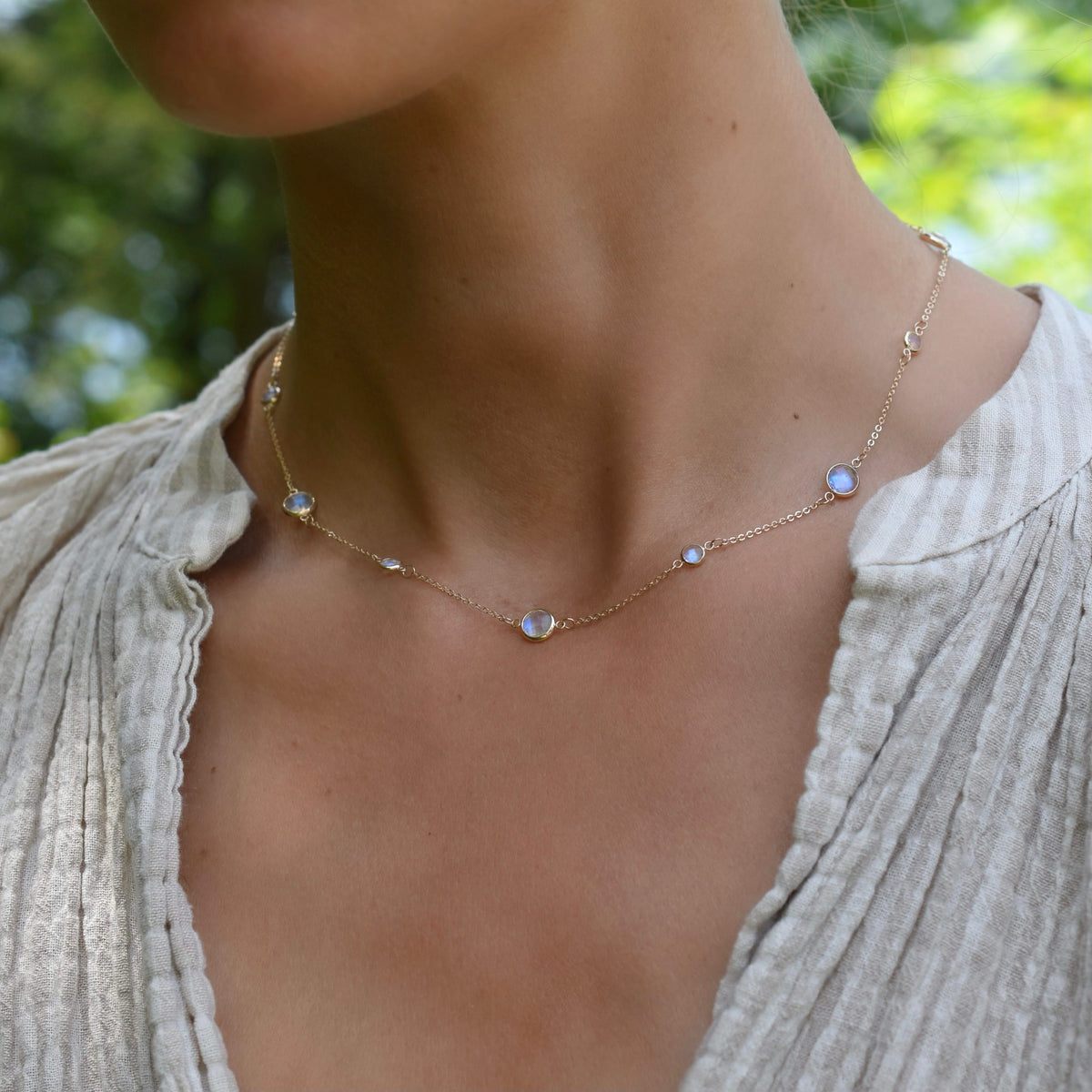 Bayberry Grand & Petite 11 Moonstone Necklace in 14k Gold (June)