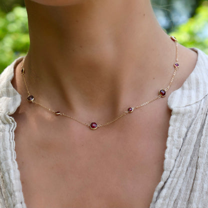 Bayberry Grand & Petite 11 Ruby Necklace in 14k Gold (July)